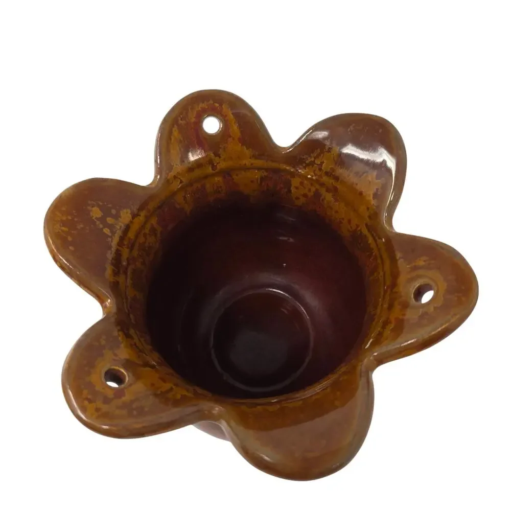 Vintage INARCO Japan Hanging Planter Brown Drip Glaze Flower Pot